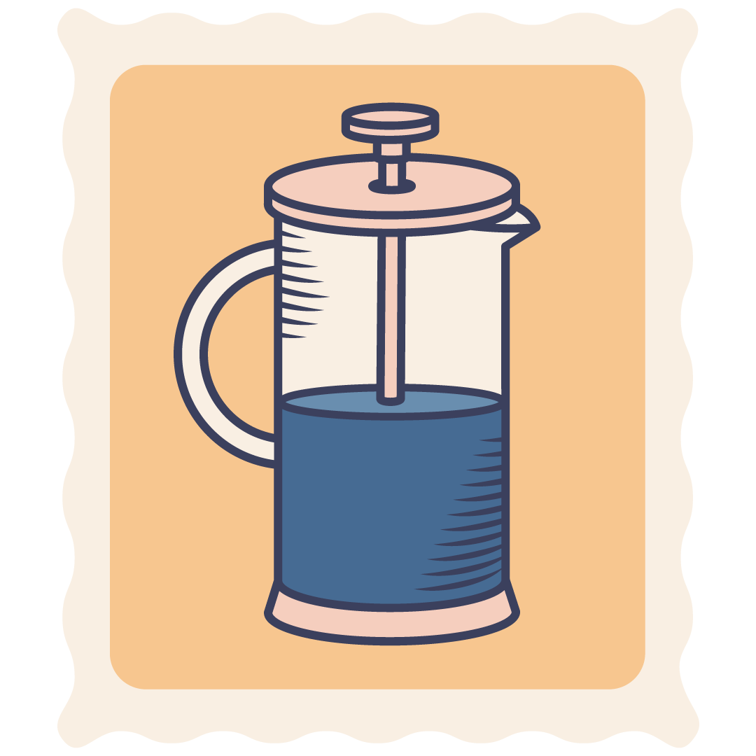 stylized graphic stamp of a French Press.